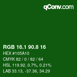 カラーコード: RGB 16.1 90.8 16 | qconv.com