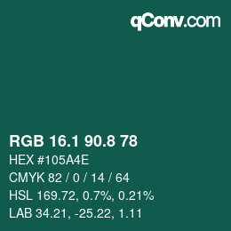 Farbcode: RGB 16.1 90.8 78 | qconv.com