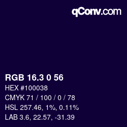 カラーコード: RGB 16.3 0 56 | qconv.com