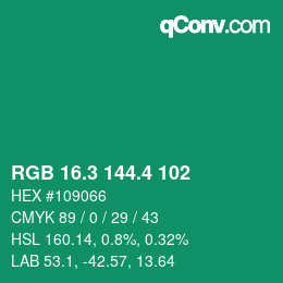 カラーコード: RGB 16.3 144.4 102 | qconv.com