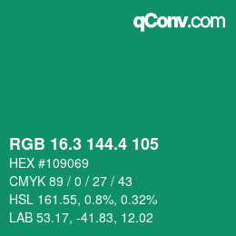 カラーコード: RGB 16.3 144.4 105 | qconv.com