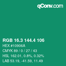 カラーコード: RGB 16.3 144.4 106 | qconv.com