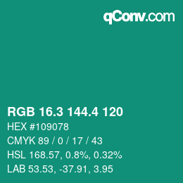 カラーコード: RGB 16.3 144.4 120 | qconv.com