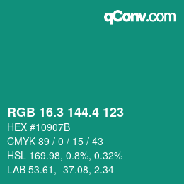 カラーコード: RGB 16.3 144.4 123 | qconv.com