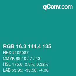 カラーコード: RGB 16.3 144.4 135 | qconv.com