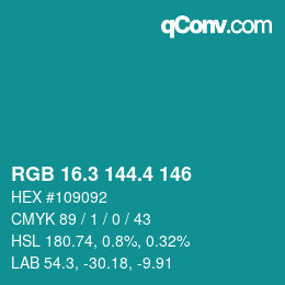 カラーコード: RGB 16.3 144.4 146 | qconv.com