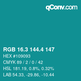 カラーコード: RGB 16.3 144.4 147 | qconv.com