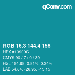 カラーコード: RGB 16.3 144.4 156 | qconv.com