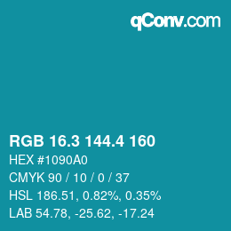 カラーコード: RGB 16.3 144.4 160 | qconv.com