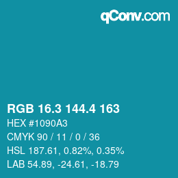 カラーコード: RGB 16.3 144.4 163 | qconv.com