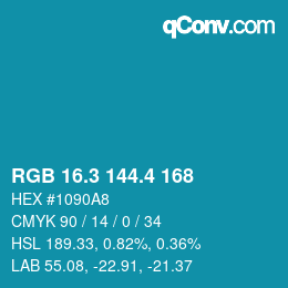 カラーコード: RGB 16.3 144.4 168 | qconv.com
