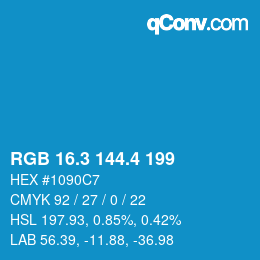 カラーコード: RGB 16.3 144.4 199 | qconv.com
