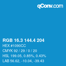 カラーコード: RGB 16.3 144.4 204 | qconv.com