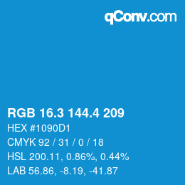 カラーコード: RGB 16.3 144.4 209 | qconv.com