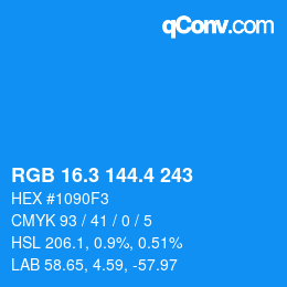 カラーコード: RGB 16.3 144.4 243 | qconv.com