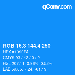 カラーコード: RGB 16.3 144.4 250 | qconv.com