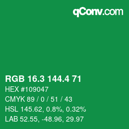 カラーコード: RGB 16.3 144.4 71 | qconv.com