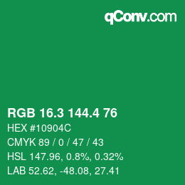 カラーコード: RGB 16.3 144.4 76 | qconv.com