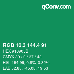 カラーコード: RGB 16.3 144.4 91 | qconv.com