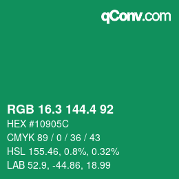 カラーコード: RGB 16.3 144.4 92 | qconv.com
