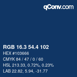 カラーコード: RGB 16.3 54.4 102 | qconv.com