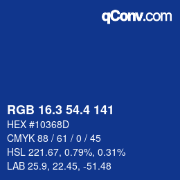 カラーコード: RGB 16.3 54.4 141 | qconv.com