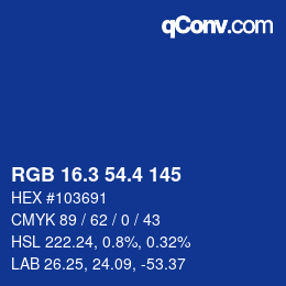 カラーコード: RGB 16.3 54.4 145 | qconv.com
