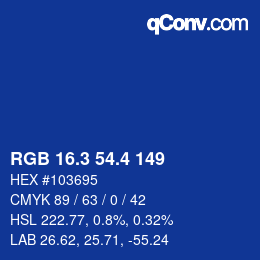 カラーコード: RGB 16.3 54.4 149 | qconv.com