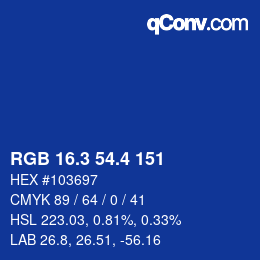 カラーコード: RGB 16.3 54.4 151 | qconv.com