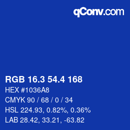 カラーコード: RGB 16.3 54.4 168 | qconv.com
