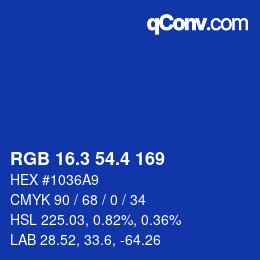 カラーコード: RGB 16.3 54.4 169 | qconv.com