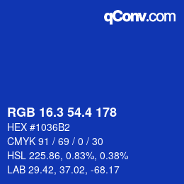 カラーコード: RGB 16.3 54.4 178 | qconv.com