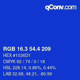 カラーコード: RGB 16.3 54.4 209 | qconv.com