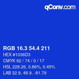 カラーコード: RGB 16.3 54.4 211 | qconv.com