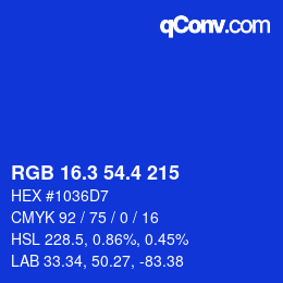 カラーコード: RGB 16.3 54.4 215 | qconv.com