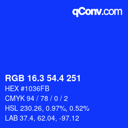 カラーコード: RGB 16.3 54.4 251 | qconv.com