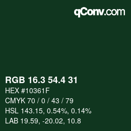 カラーコード: RGB 16.3 54.4 31 | qconv.com