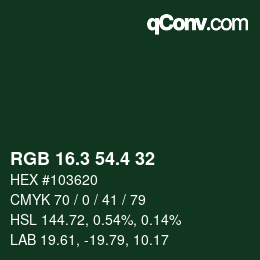 カラーコード: RGB 16.3 54.4 32 | qconv.com