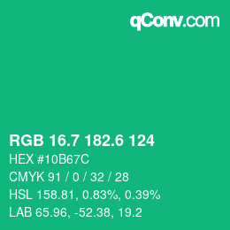 カラーコード: RGB 16.7 182.6 124 | qconv.com