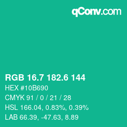 カラーコード: RGB 16.7 182.6 144 | qconv.com