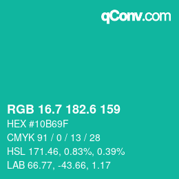 カラーコード: RGB 16.7 182.6 159 | qconv.com