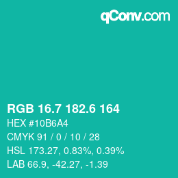 カラーコード: RGB 16.7 182.6 164 | qconv.com