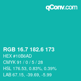 カラーコード: RGB 16.7 182.6 173 | qconv.com