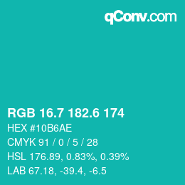 カラーコード: RGB 16.7 182.6 174 | qconv.com