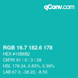 カラーコード: RGB 16.7 182.6 178 | qconv.com