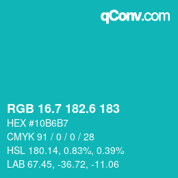 カラーコード: RGB 16.7 182.6 183 | qconv.com