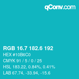 カラーコード: RGB 16.7 182.6 192 | qconv.com