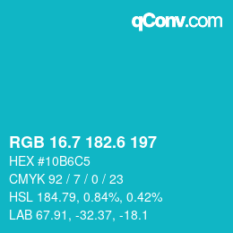 カラーコード: RGB 16.7 182.6 197 | qconv.com