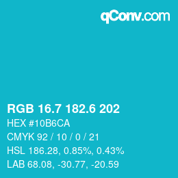 カラーコード: RGB 16.7 182.6 202 | qconv.com