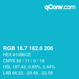 カラーコード: RGB 16.7 182.6 206 | qconv.com